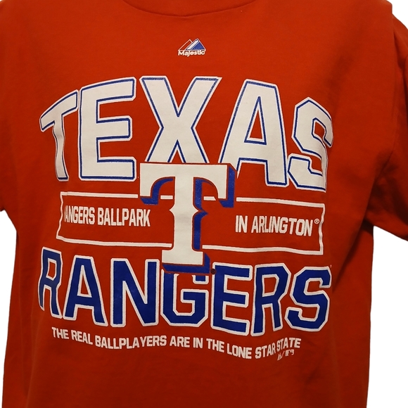 MLB Majestic Size L TEXAS RANGERS Officially Licensed Red T-Shirt 100% Cotton - Picture 5 of 6